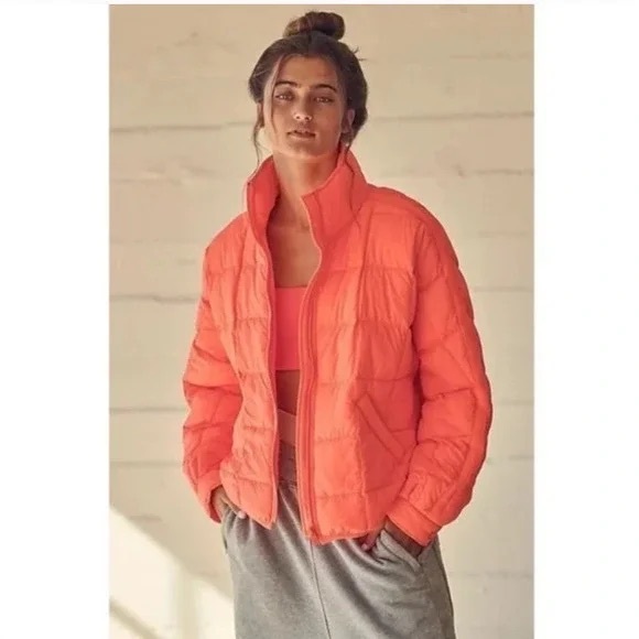 Free People Pippa Puffer Jacket - Neon Coral - Picture 3 of 13